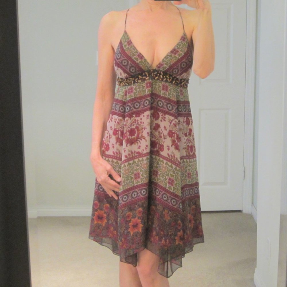 Single Brand Floral Silk Dress w/ Beaded Waistline